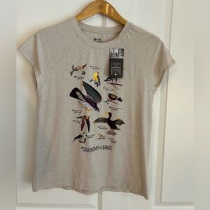 Oiselle Aviary Cap Sleeve Crew Taxonomy of Birds cute T-Shirt Ivory XL